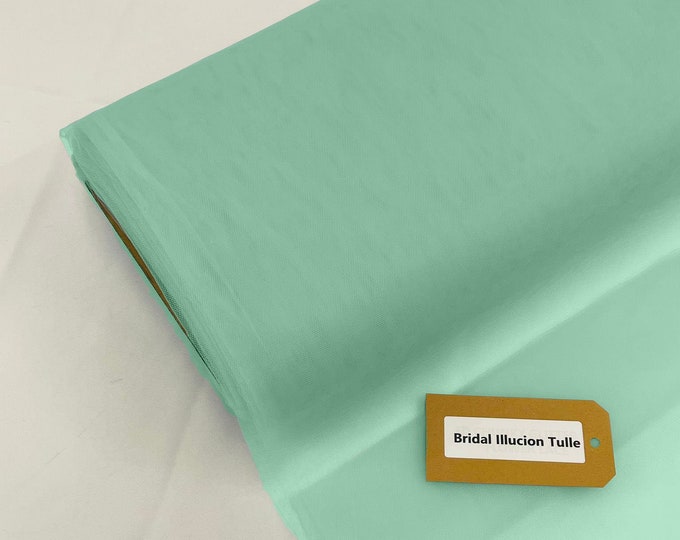 Mint - Bridal Illusion Tulle 108"Wide Polyester Premium Tulle Fabric Bolt.