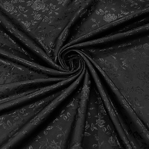 Black 60&quot; Wide Polyester Roses/Flowers Brocade Jacquard Satin Fabric/Cosplay Costumes, Skirts, Table Linen/Sold By The Yard.