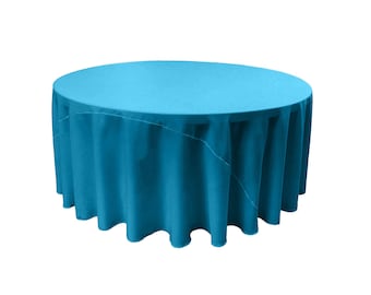 Turquoise - Solid Round Polyester Poplin Tablecloth With Seamless.