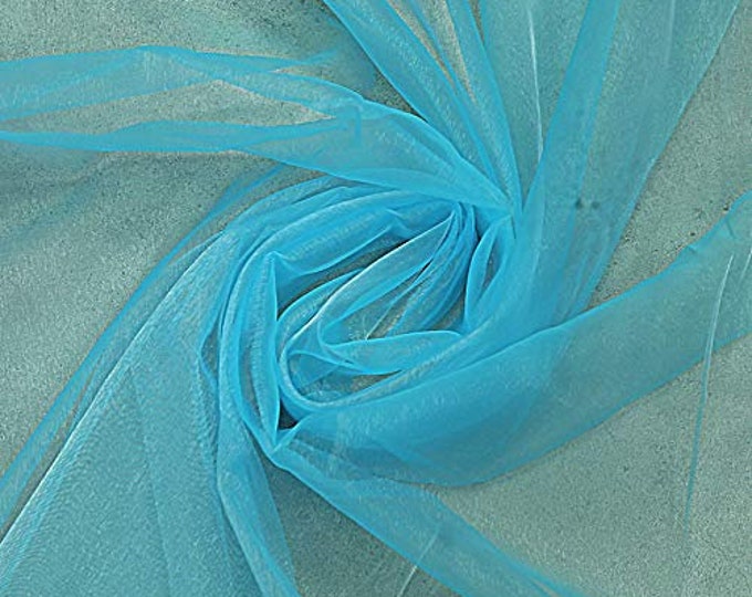 Aqua Blue 58/60" Wide 100% Polyester Soft Light Weight, Sheer, See Through Crystal Organza Fabric Sold By The Yard.