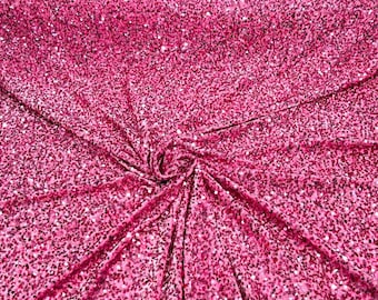 Pink All-Over 5mm Shiny Sequins Stretch Velvet 54" Wide.