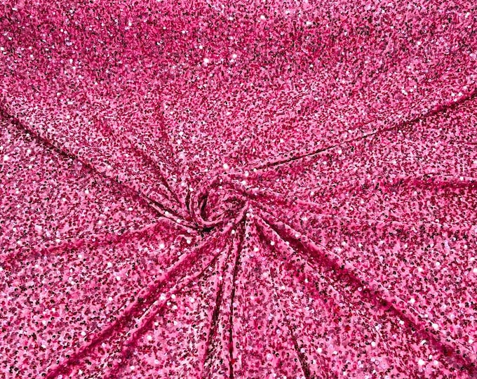 Pink All-Over 5mm Shiny Sequins Stretch Velvet 54" Wide.