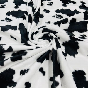 White/Black Cow animal Print Velboa Faux Fur Fabric/58&quot;/60&quot; Width/costumes/Upholstery/Children Blankets/Toys/Children Clothing.