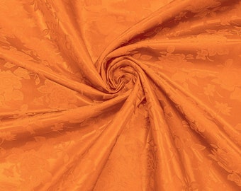 Orange Big Rose Brocade Jacquard Satin Fabric, 60" Wide, Sold by the yard