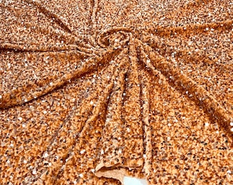 Champagne All-Over 5mm Shiny Sequins Stretch Velvet 54" Wide.