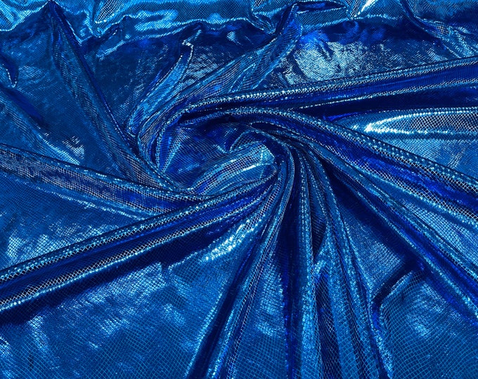 Royal Blue Illusion foil Snake design on a stretch velvet fabric-Sold by the yard.