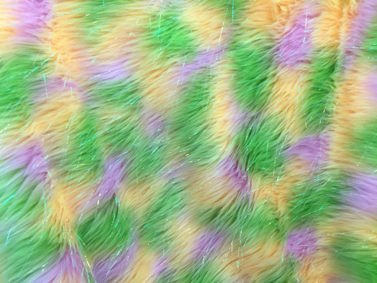 Yellow tie dye jacquard faux fur with metallic threads yard