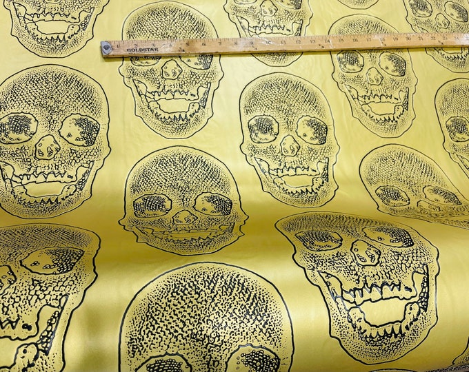 Metallic Gold 53/54" Wide Skull Fake Leather Upholstery, 3D Faux Leather PVC Vinyl Fabric Sold By The Yard.