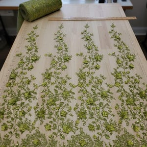 3D Floral Lace Fabric in Olive Green, Glitter Sequin Design, 54" Wide