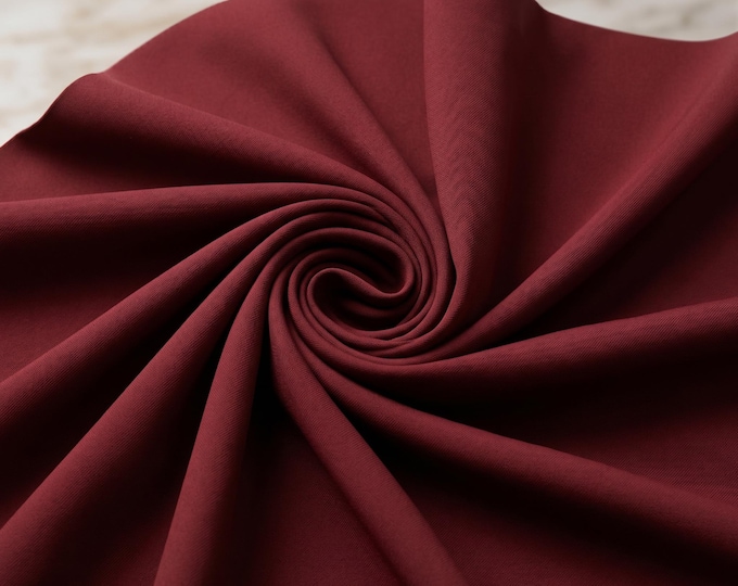 Burgundy Dull 4 Way Stretch Crepe Fabric 58" Wide | Matte Bridal Polyester Spandex Fabric for Dresses, Gowns & Apparel