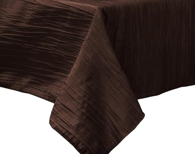 Brown Square Light Weight Accordion Design Crushed Taffeta Seamless Table Overlay