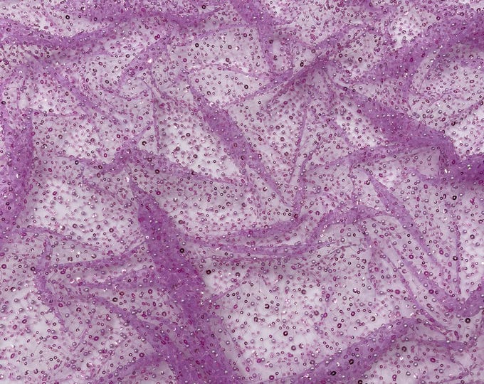 Lilac All Over Luxury Beaded Mesh with Pearls And Sequins | 54" Wide