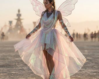 Sheer Crushed Organza Fabric, White Iridescent 52" Wide| Costumes Apparel.