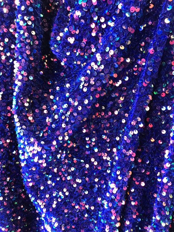Royal Blue Sequin on Royal Stretch Velvet With Luxury Sequins All Over 5mm  Shining Sequins 2-way Stretch 58/60 choose the Quantity -  Canada