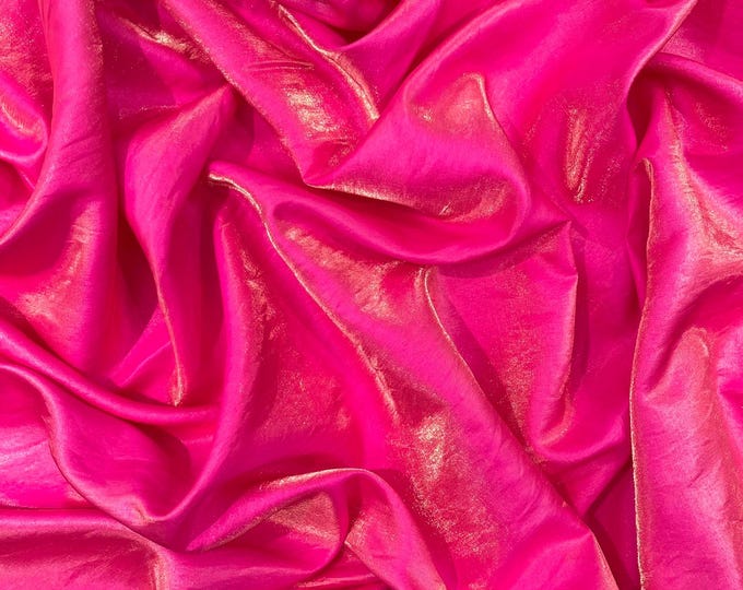 Hot Pink Gold Iridescent Liquid Dupioni Fabric 58" Wide| Dressmaking, Flowing Lightweight Material.