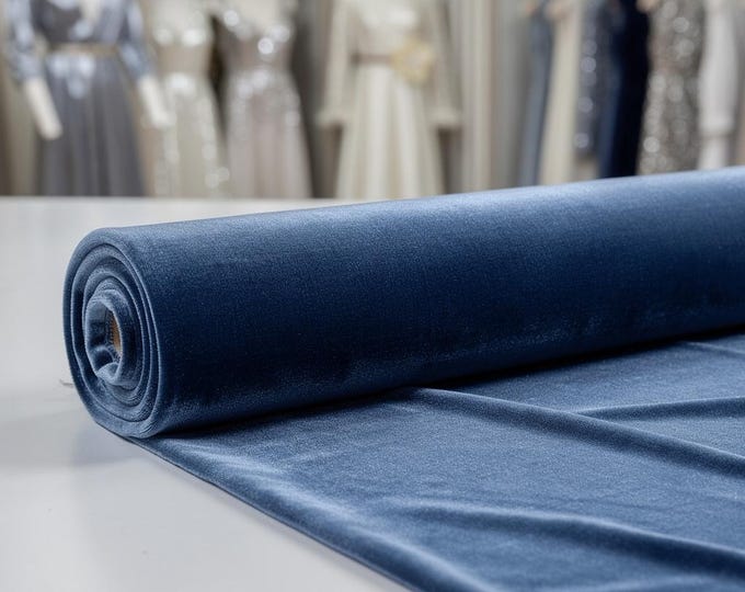 Steel Blue Stretch Velvet Fabric 58" Wide | Apparel Costume Fabric By The Yard | Soft Velvet Cosplay Material