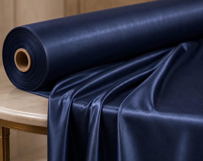 Denim Blue Heavy Shiny Satin Stretch Spandex Fabric 58" Wide, Blue Satin Fabric By The Yard, Prom Dress Fabric