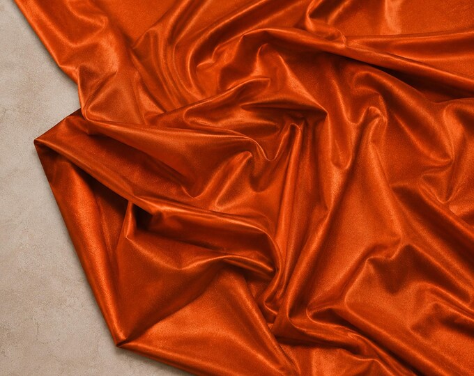 Burnt Orange Heavy Shiny Satin Stretch Spandex Fabric 58” Wide, Prom Dress & Formal Gown Satin Fabric By The Yard