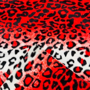 Red/White/Black Leopard animal Print Velboa Faux Fur Fabric/58&quot;/60&quot; Width/costumes/Upholstery/Children Blankets/Toys/Children Clothing.