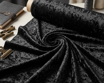 Black Crushed Velvet Fabric 58" Wide | Stretch Panne Velvet By The Yard | Cosplay Costume Apparel Fabric