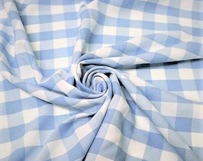 Light Blue & White, 60" Wide 100% Polyester 1" Poplin Gingham Checkered Plaid Fabric.