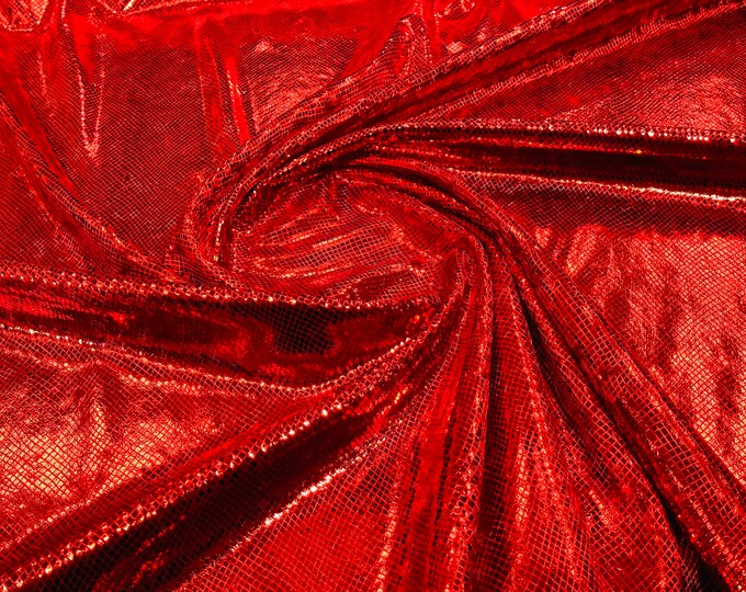 Red Illusion foil Snake design on a stretch velvet fabric-Sold by the yard.