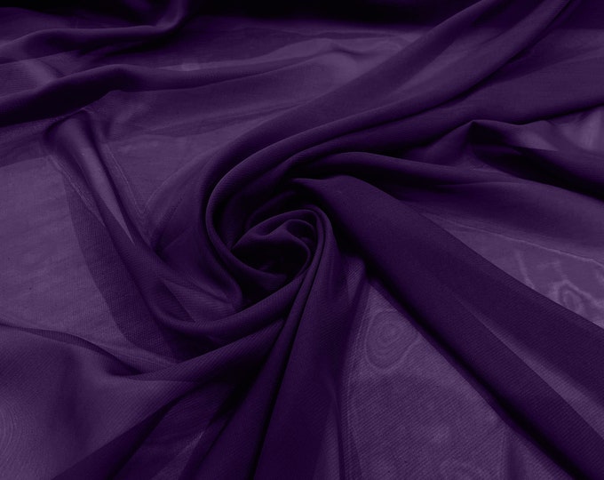 Purple 58/60" Wide 100% Polyester Soft Light Weight, Sheer, See Through Chiffon Fabric/ Bridal Apparel | Dresses | Costumes/ Backdrop