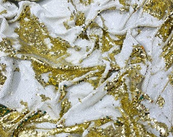 White Gold Reversible Color Changing Sequin Fabric| 54" Wide| Stretch Polyester Spandex.