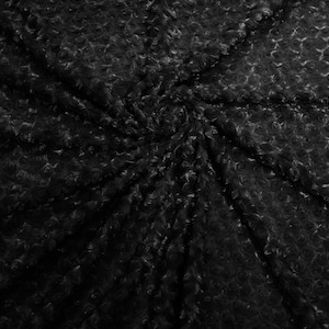 Black 58&quot; Wide Minky Swirl Rose Blossom Ball Rosebud Plush Fur Fabric Polyester