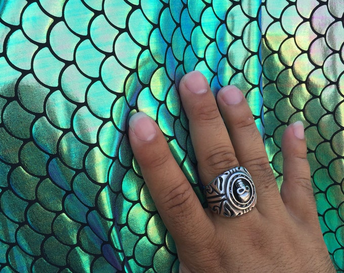 Green hologram mermaid fish scales- 2way stretch spamdex fabric-sold by the yard-