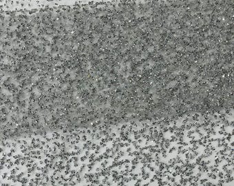 Silver - Glitter Rhinestones on Mesh Fabric, | Glimmer | Sparkle Fabric (by The Yard).