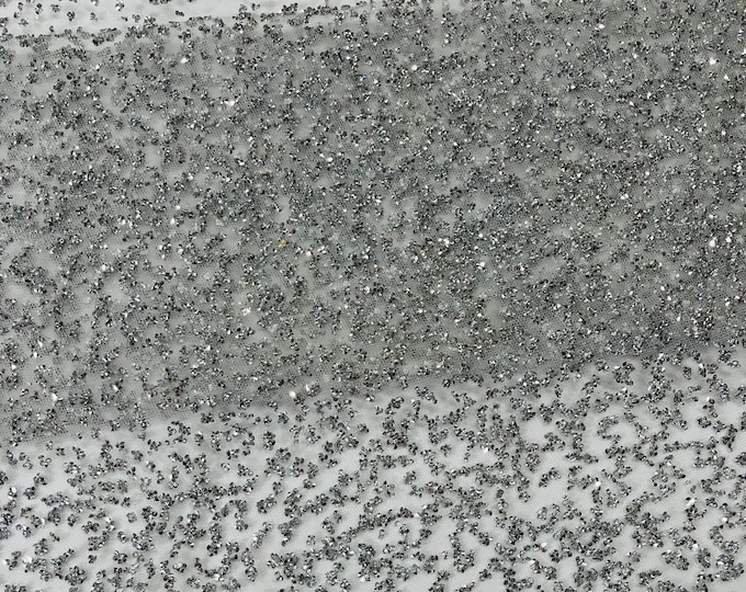 Silver - Glitter Rhinestones on Mesh Fabric, | Glimmer | Sparkle Fabric (by The Yard).