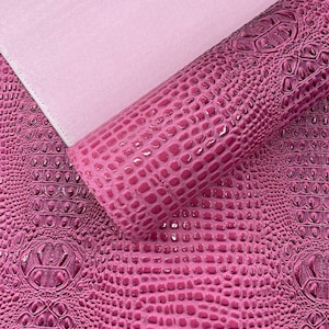 Bubble Gum Glossy Two Tone Gator Fake Leather Upholstery, 3D Crocodile Skin Texture Faux Leather PVC Vinyl, 54&quot; Wide