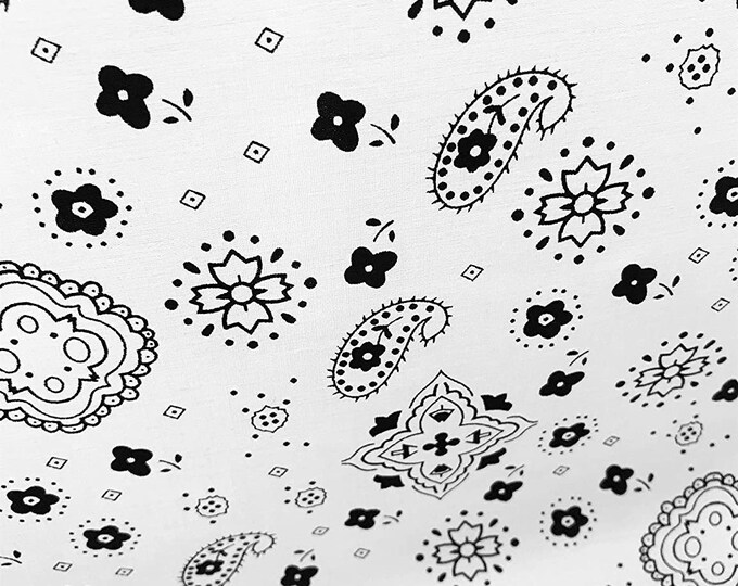 White 58/59" Wide 65% Polyester 35 percent  Cotton Bandanna Print Fabric, Good for Face Mask Covers, Sold By The Yard.