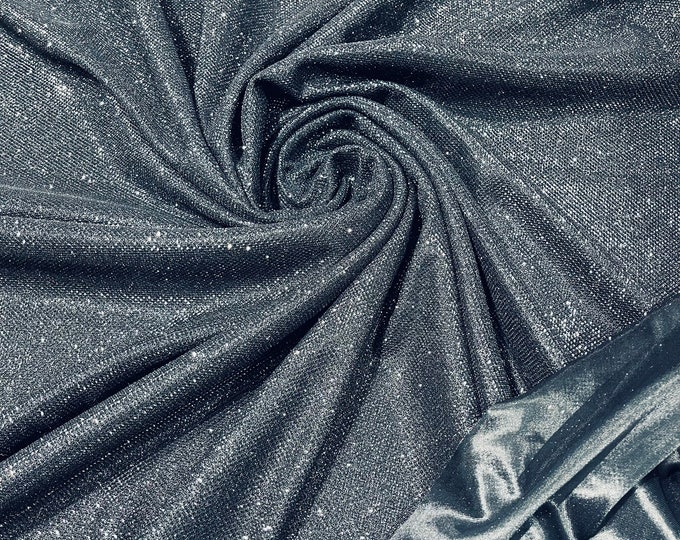 Black Stretch glitter shimmer 58” wide-Glimmer-Sparkling Fabric-Prom-Nightgown-Sold by the yard.