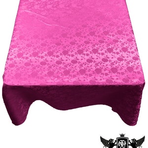 Fuchsia Roses Jacquard Satin Rectangular Tablecloth Seamless/Party Supply.
