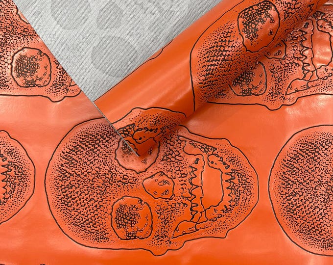 Orange 53/54" Wide Skull Fake Leather Upholstery, 3D Faux Leather PVC Vinyl Fabric Sold By The Yard.