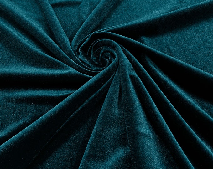 Teal Green 60" Wide 90% Polyester 10 percent Spandex Stretch Velvet Fabric for Sewing Apparel Costumes Craft, Sold By The Yard.