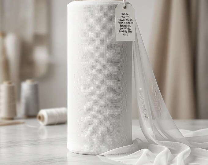 White Power Mesh Fabric by the Yard Sheer 4 Way Stretch Nylon Spandex for Wedding Dress Lingerie Dancewear 60 Inch