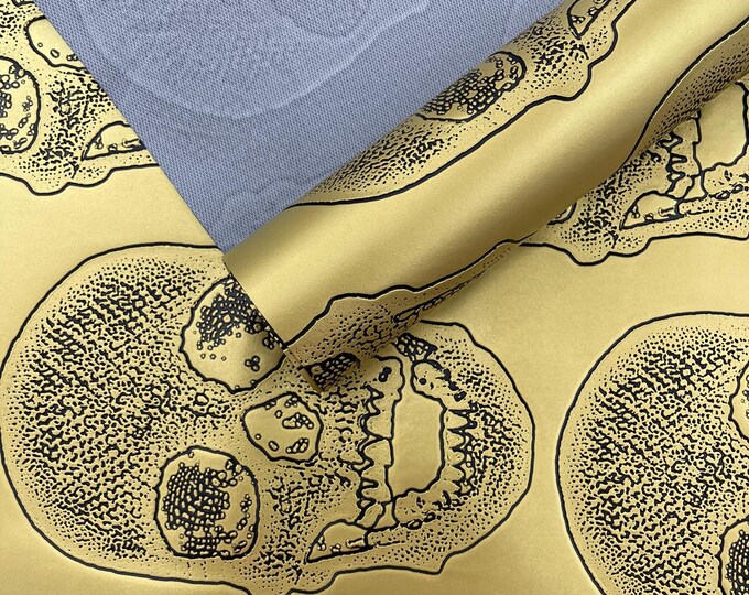Metallic Gold 53/54" Wide Skull Fake Leather Upholstery, 3D Faux Leather PVC Vinyl Fabric Sold By The Yard.