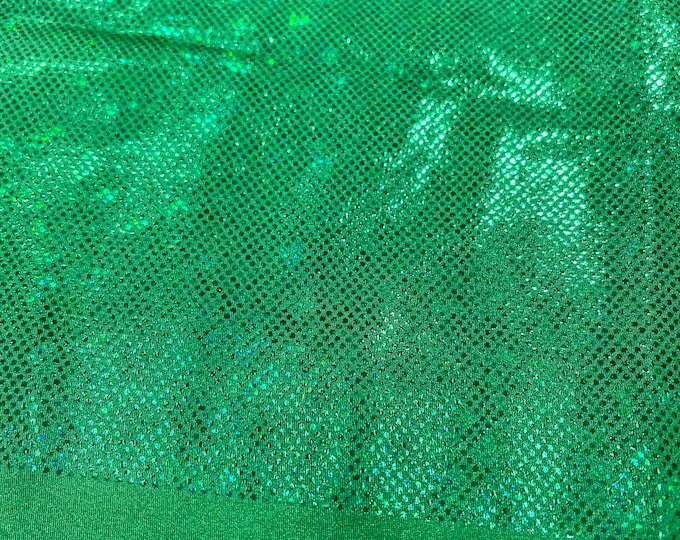 Green 58/60” Wide Shattered Glass Foil Iridescent Hologram Dancewear 4 Way Stretch Spandex Nylon Tricot Fabric by the yard.