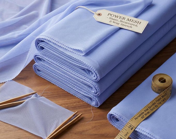 Periwinkle Blue Power Mesh Fabric, Stretch Sheer Spandex, 4 Way Stretch Nylon Mesh, 60 Inch Wide, Breathable Fabric by the Yard