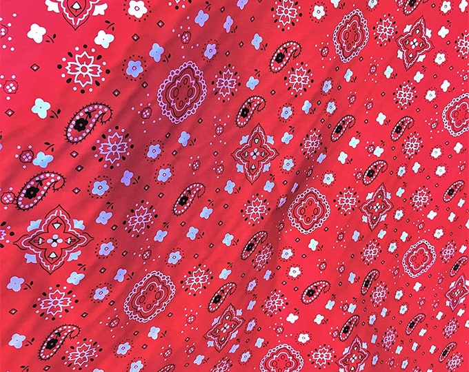 Red 58/59" Wide 65% Polyester 35 percent  Cotton Bandanna Print Fabric, Good for Face Mask Covers, Sold By The Yard.