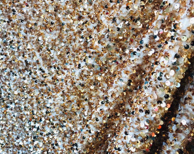 Gold 5mm sequins on a stretch velvet 2-way stretch/ Costume Fabric/Apparel/ Sequin Velvet