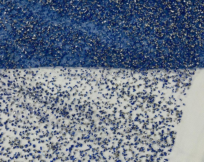 Royal Blue - Glitter Rhinestones on Mesh Fabric, | Glimmer | Sparkle Fabric (by The Yard).