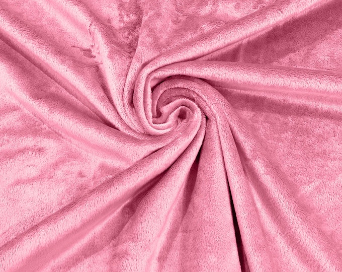 Pink Minky Smooth Soft Solid Plush Faux Fake Fur Fabric Polyester- Sold by the yard.