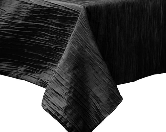 Black Square Light Weight Accordion Design Crushed Taffeta Seamless Table Overlay