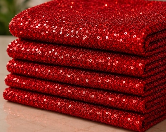 Red All Over 5mm Shiny Sequin Stretch Velvet Fabric By The Yard, Red Sparkle Velvet Fabric, Prom Dress Costume Fabric