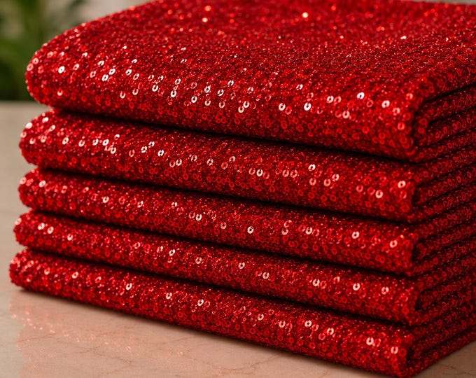 Red All Over 5mm Shiny Sequin Stretch Velvet Fabric By The Yard, Red Sparkle Velvet Fabric, Prom Dress Costume Fabric