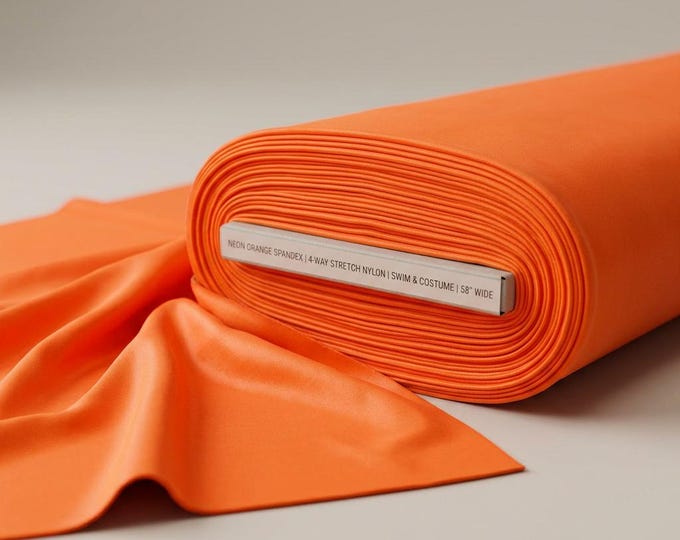 Neon Orange Shiny Milliskin Tricot Spandex Fabric By The Yard, 4 Way Stretch Nylon Lycra Fabric For Swimwear Costumes